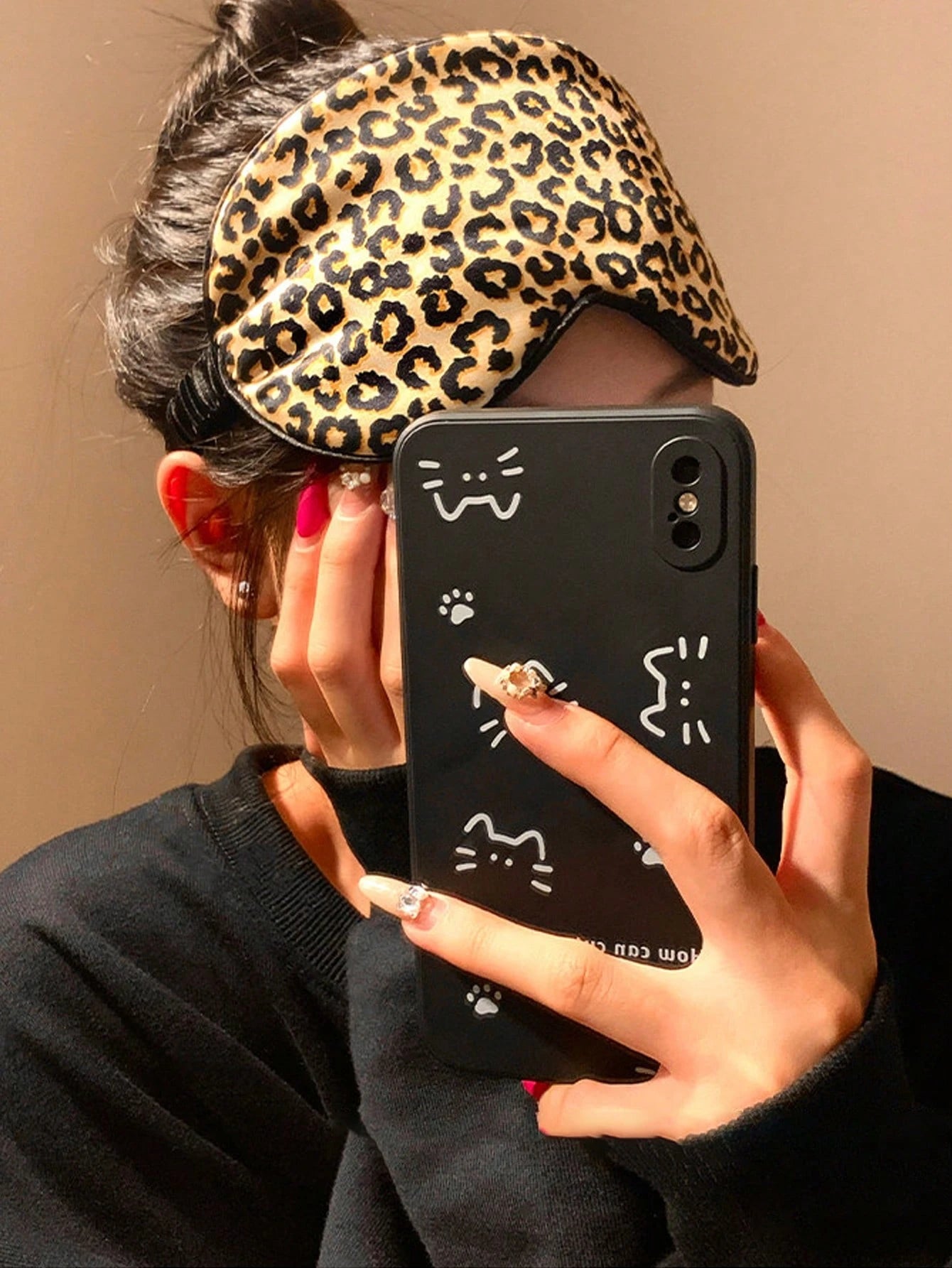 1pc Leopard Print Eye Mask, Lightweight Silk-Like Material, Sleeping Mask For Afternoon Nap, Summer Eye Fatigue Relief