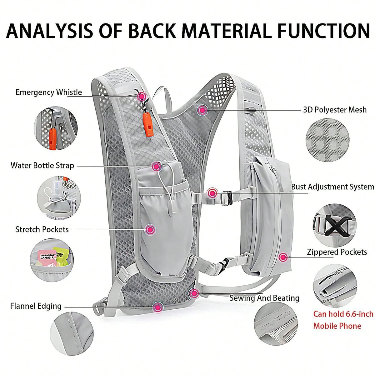 1pc Lightweight 6L Breathable Hydration Backpack, Unisex