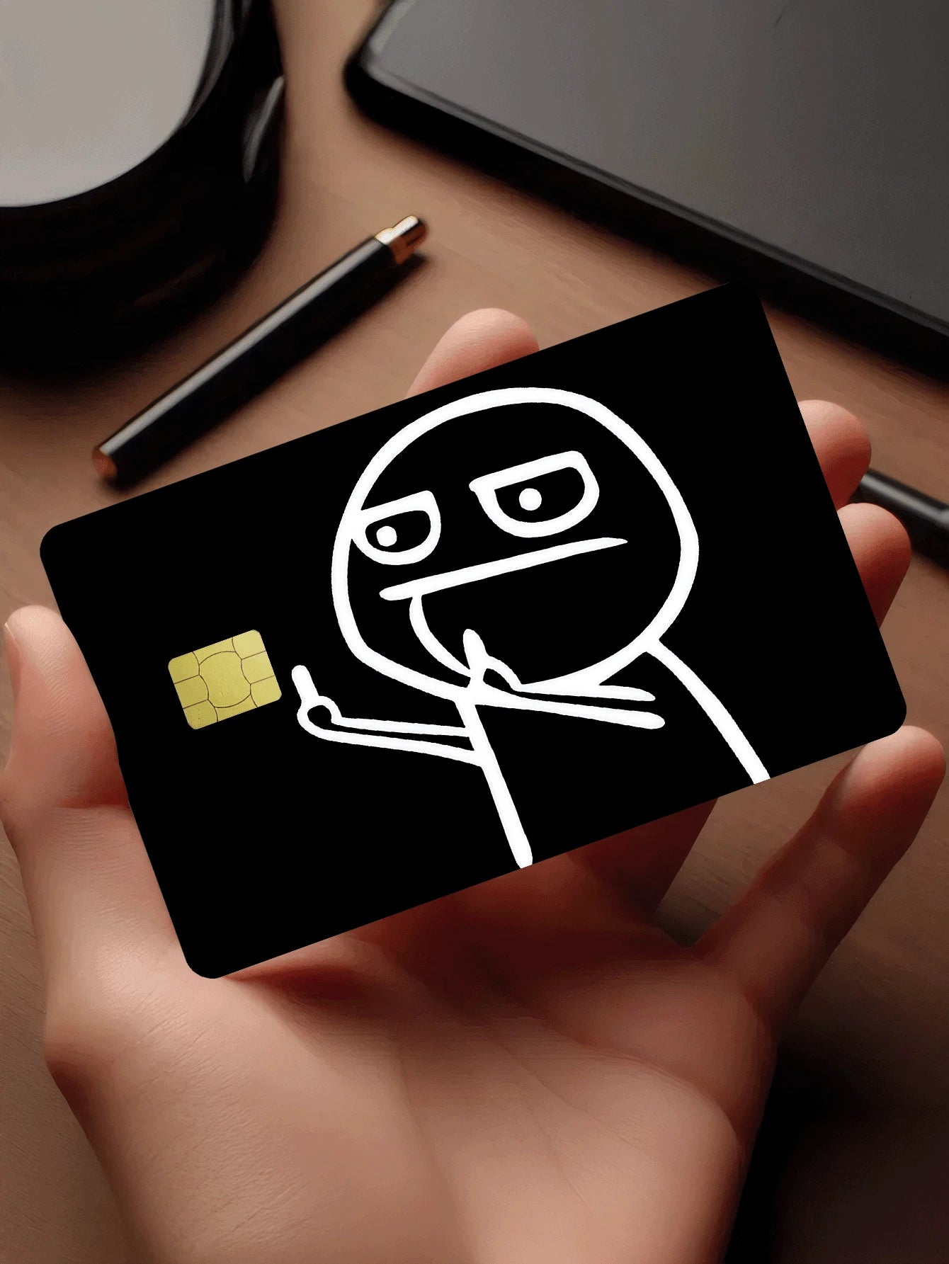1pc Line Art Figure Credit Card Decorative Sticker, Funny Gag, Creative Personalized Ultra-Thin PVC Anti-Fingerprint Credit Card Protective Film, Anti-Scratch, Unisex, Suitable For Small Chip Cards, B