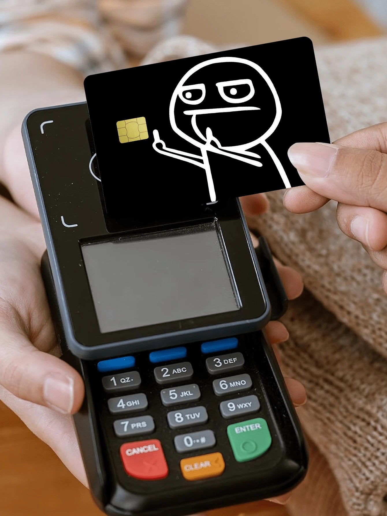 1pc Line Art Figure Credit Card Decorative Sticker, Funny Gag, Creative Personalized Ultra-Thin PVC Anti-Fingerprint Credit Card Protective Film, Anti-Scratch, Unisex, Suitable For Small Chip Cards, B