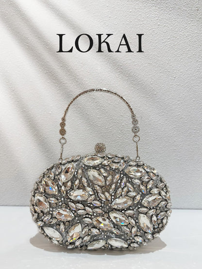 1pc Luxurious Rhinestone Hard Shell Evening Clutch, Women's Floral Leaf Design Fully Embellished Luxury Handbag Small Bag, With Metal Handle, Suitable For Wedding, Ball, High-End Formal Occasions, Bri