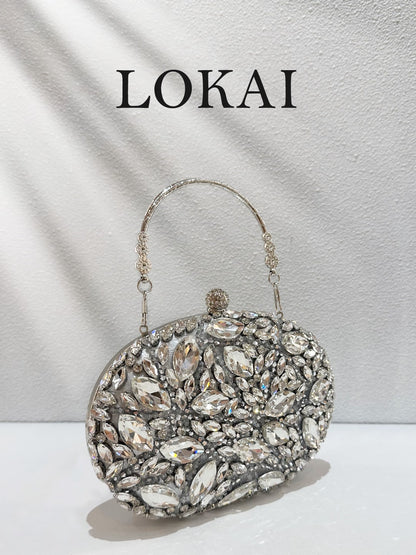 1pc Luxurious Rhinestone Hard Shell Evening Clutch, Women's Floral Leaf Design Fully Embellished Luxury Handbag Small Bag, With Metal Handle, Suitable For Wedding, Ball, High-End Formal Occasions, Bri