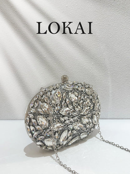 1pc Luxurious Rhinestone Hard Shell Evening Clutch, Women's Floral Leaf Design Fully Embellished Luxury Handbag Small Bag, With Metal Handle, Suitable For Wedding, Ball, High-End Formal Occasions, Bri