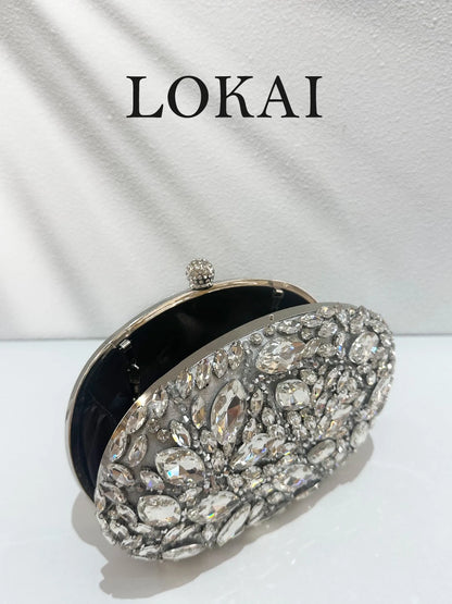 1pc Luxurious Rhinestone Hard Shell Evening Clutch, Women's Floral Leaf Design Fully Embellished Luxury Handbag Small Bag, With Metal Handle, Suitable For Wedding, Ball, High-End Formal Occasions, Bri