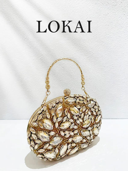 1pc Luxurious Rhinestone Hard Shell Evening Clutch, Women's Floral Leaf Design Fully Embellished Luxury Handbag Small Bag, With Metal Handle, Suitable For Wedding, Ball, High-End Formal Occasions, Bri