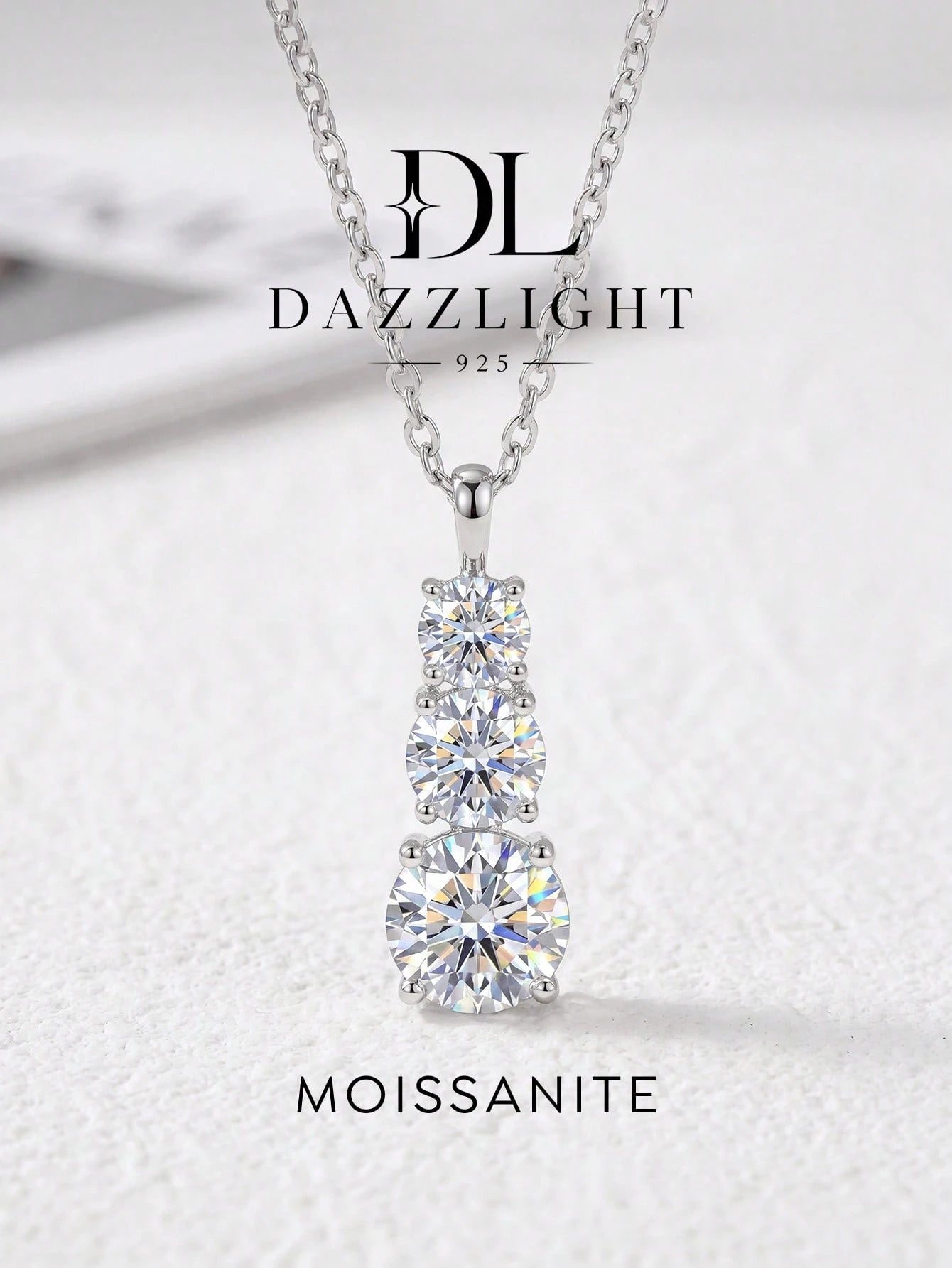 1pc Luxury 3-Diamond Necklace, Moissanite Diamond Pendant Necklace, 925 Sterling Silver Wedding/Engagement Necklace, Luxury Jewelry Gift For Girls/Women, Anniversary Present