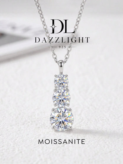 1pc Luxury 3-Diamond Necklace, Moissanite Diamond Pendant Necklace, 925 Sterling Silver Wedding/Engagement Necklace, Luxury Jewelry Gift For Girls/Women, Anniversary Present
