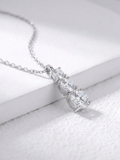 1pc Luxury 3-Diamond Necklace, Moissanite Diamond Pendant Necklace, 925 Sterling Silver Wedding/Engagement Necklace, Luxury Jewelry Gift For Girls/Women, Anniversary Present