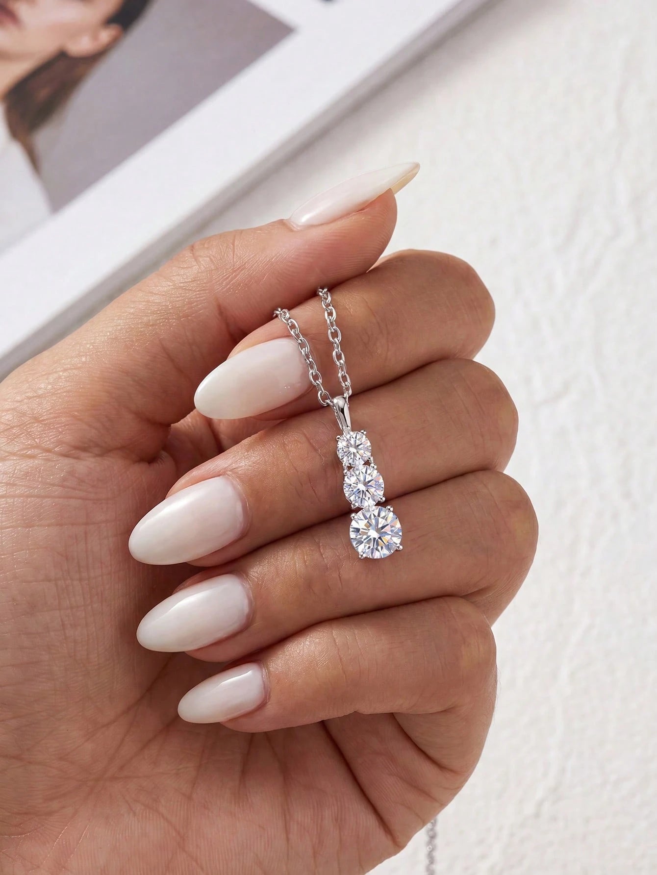 1pc Luxury 3-Diamond Necklace, Moissanite Diamond Pendant Necklace, 925 Sterling Silver Wedding/Engagement Necklace, Luxury Jewelry Gift For Girls/Women, Anniversary Present