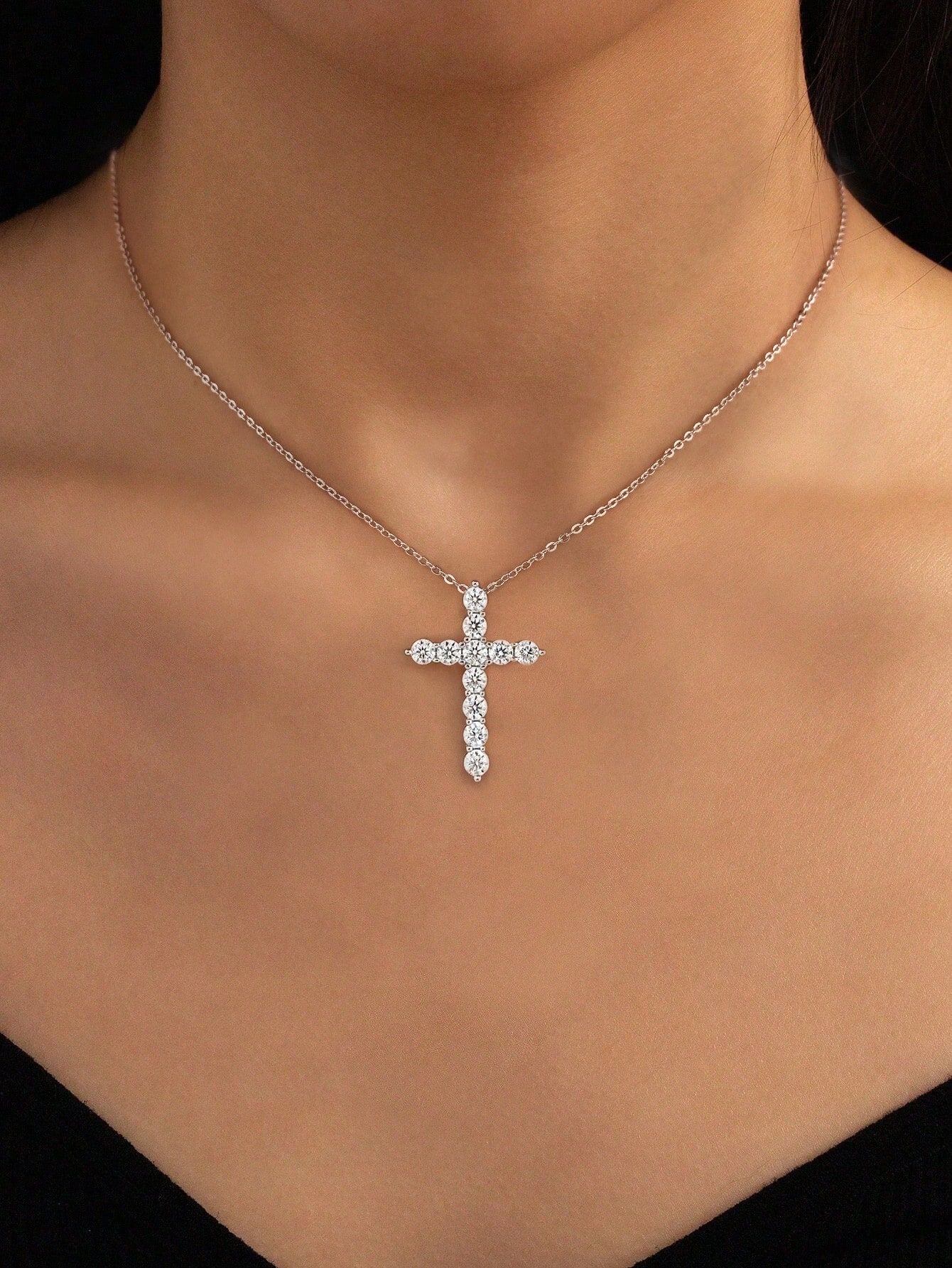 1pc Luxury 3-Diamond Necklace, Moissanite Diamond Pendant Necklace, 925 Sterling Silver Wedding/Engagement Necklace, Luxury Jewelry Gift For Girls/Women, Anniversary Present