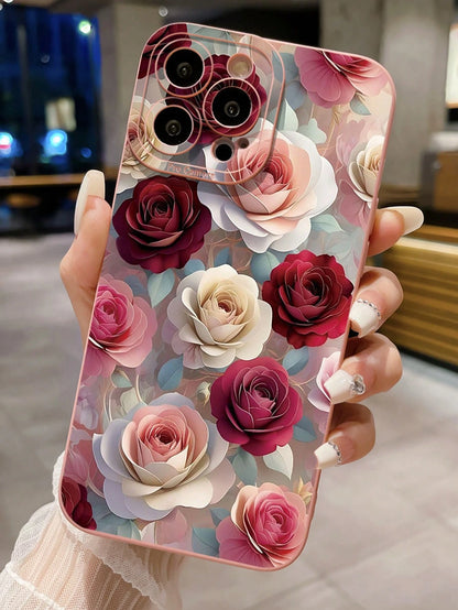 1pc Luxury Flower Protective Phone Case Compatible With Apple/Compatible With Galaxy/Compatible With Infinix/Compatible With Redmi/Compatible With OPPO/Compatible With VIVO/Compatible With Realme