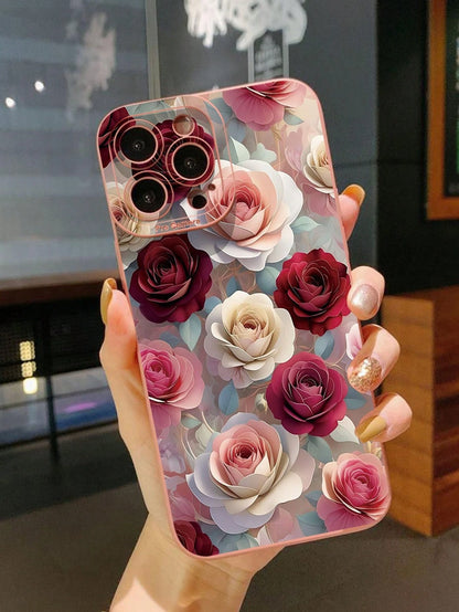 1pc Luxury Flower Protective Phone Case Compatible With Apple/Compatible With Galaxy/Compatible With Infinix/Compatible With Redmi/Compatible With OPPO/Compatible With VIVO/Compatible With Realme