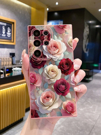 1pc Luxury Flower Protective Phone Case Compatible With Apple/Compatible With Galaxy/Compatible With Infinix/Compatible With Redmi/Compatible With OPPO/Compatible With VIVO/Compatible With Realme