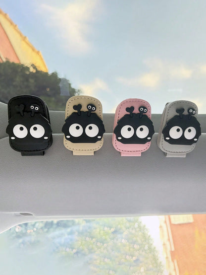 1pc Magnetic Car Sun Visor Glasses Clip, Made Of PU Material, Cute CharcoalDesign, Fashionable Glasses Holder With Strong Magnetic Bracket, Car Interior Accessories (Black), Automotive Decor| Interes