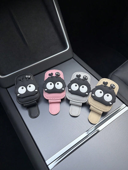 1pc Magnetic Car Sun Visor Glasses Clip, Made Of PU Material, Cute CharcoalDesign, Fashionable Glasses Holder With Strong Magnetic Bracket, Car Interior Accessories (Black), Automotive Decor| Interes