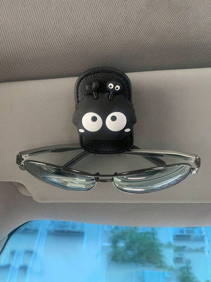 1pc Magnetic Car Sun Visor Glasses Clip, Made Of PU Material, Cute CharcoalDesign, Fashionable Glasses Holder With Strong Magnetic Bracket, Car Interior Accessories (Black), Automotive Decor| Interes