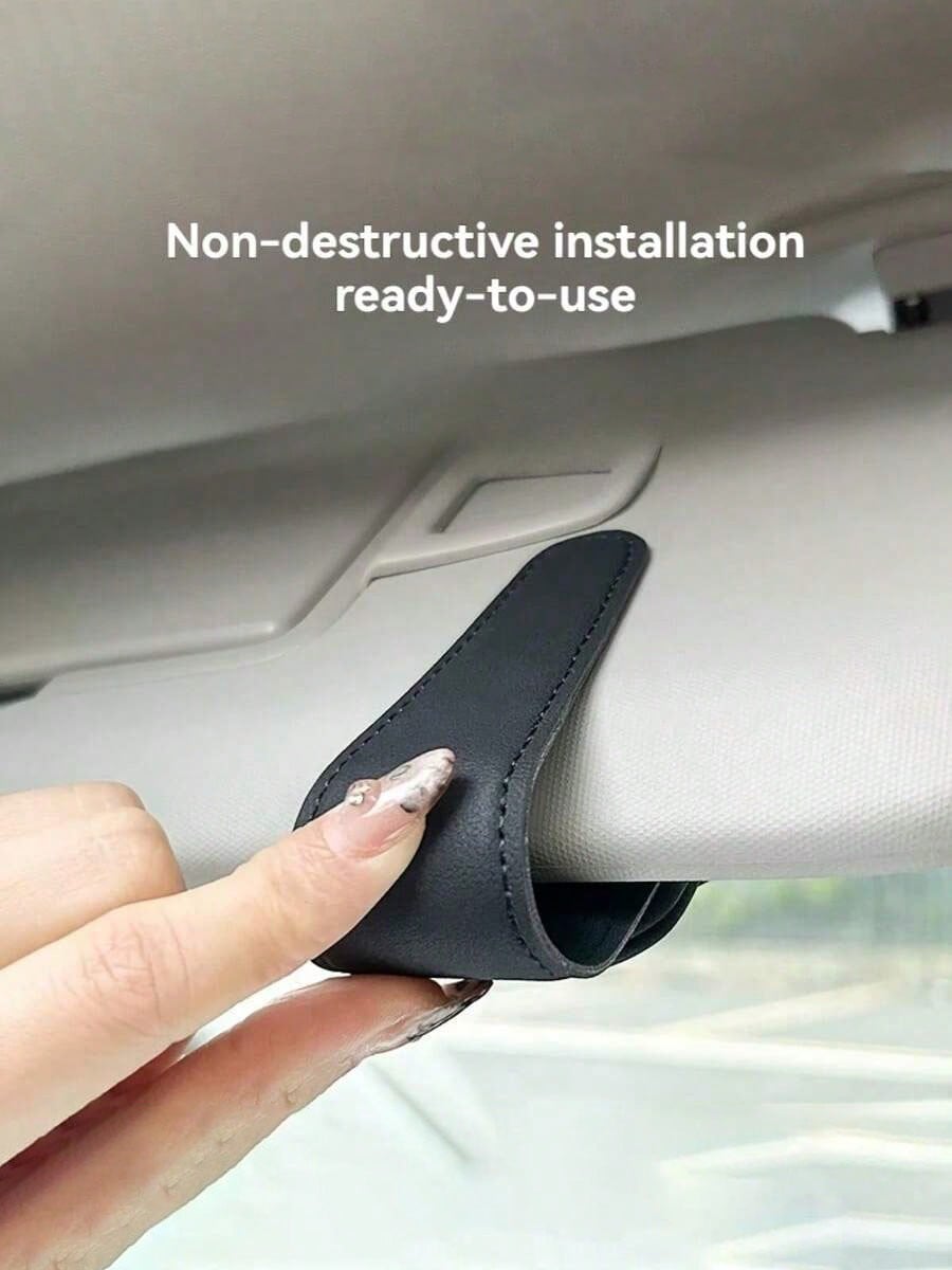 1pc Magnetic Car Sun Visor Glasses Clip, Made Of PU Material, Cute CharcoalDesign, Fashionable Glasses Holder With Strong Magnetic Bracket, Car Interior Accessories (Black), Automotive Decor| Interes