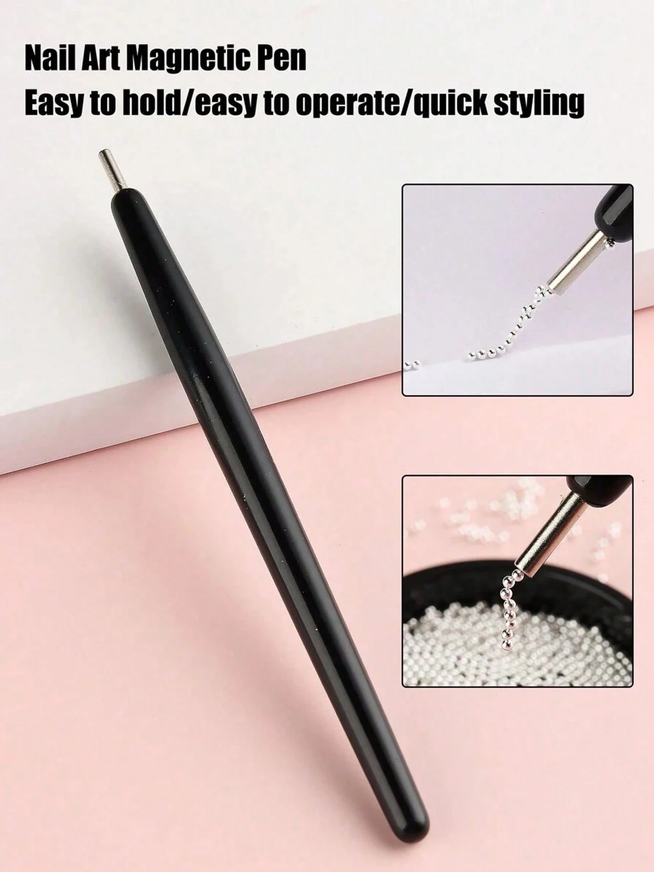 1pc Magnetic Nail Art Pen And 1 Box Of 12 Slots Gold & Silver Metal Pendant Mini Caviar Nail Beads Crystal Decorations- Perfect For Cat Eye/Gemstone Style Gel Nail Polish Magnetic Nail Art Tools Pen