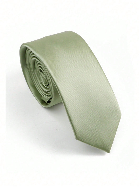 1pc Men's Sage Green Tie (5cm Wide Narrow Tie), Satin Soft Slim Fit Tie, Suitable For Weddings, Parties, Gatherings And Other Occasions