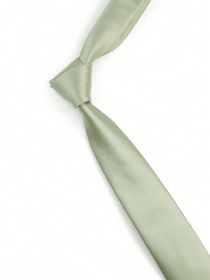 1pc Men's Sage Green Tie (5cm Wide Narrow Tie), Satin Soft Slim Fit Tie, Suitable For Weddings, Parties, Gatherings And Other Occasions