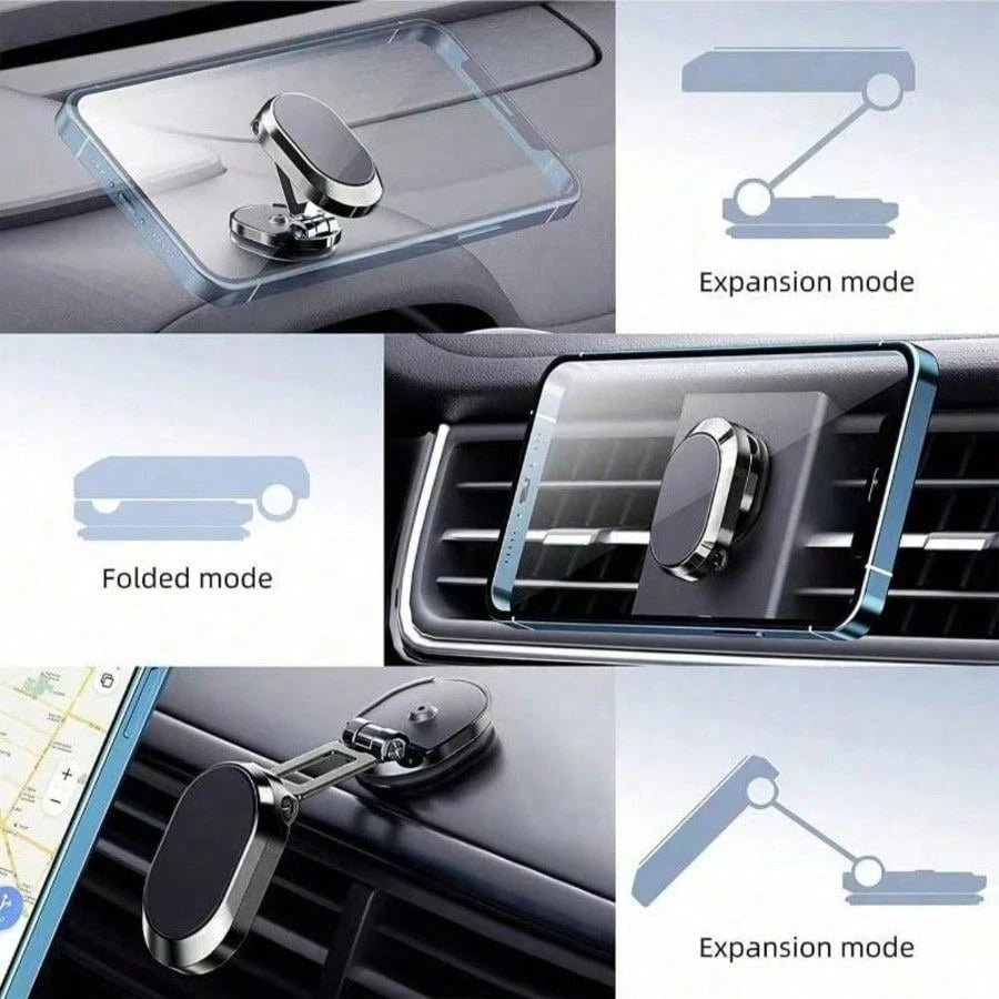 1pc Metal Car Phone Holder, Foldable Strong Suction Cup Phone Mount, Dashboard Installation, 360 Degree Rotating Navigation Bracket