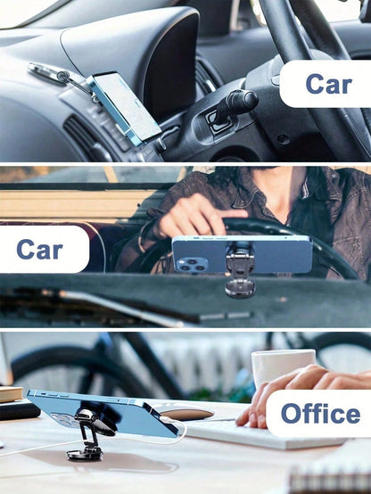 1pc Metal Car Phone Holder, Foldable Strong Suction Cup Phone Mount, Dashboard Installation, 360 Degree Rotating Navigation Bracket