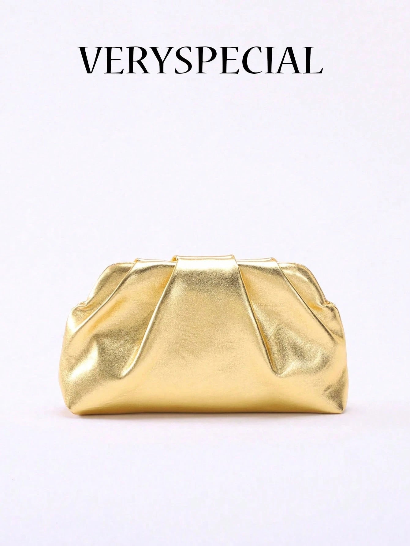 1pc Metallic Shiny PU Cloud Design Pleated Minimalist Clutch Bag, Fashionable Daily And Party Handbag For Women, Fashionable Clutch Bags For Woman