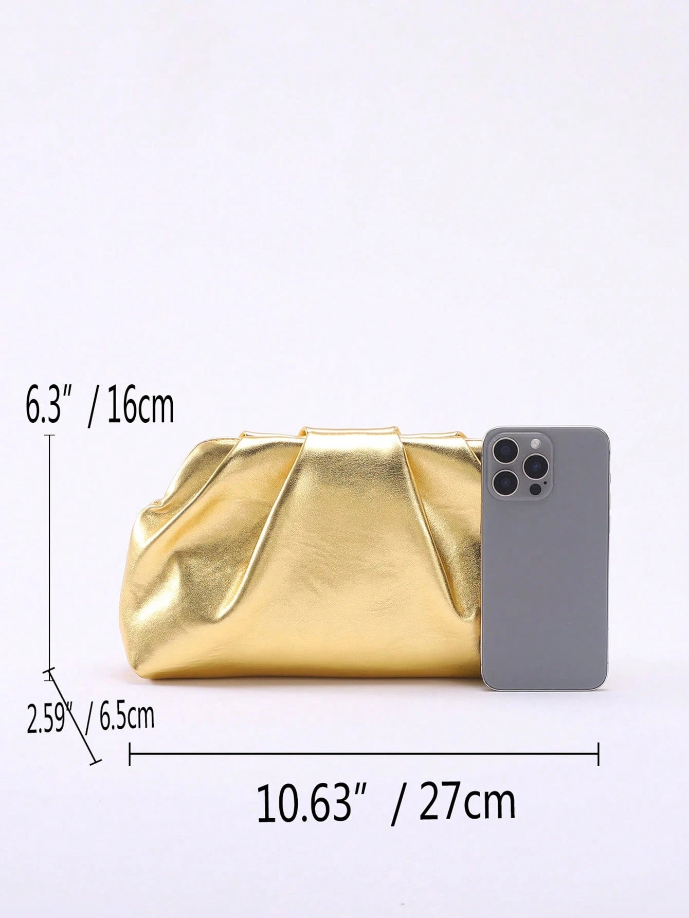 1pc Metallic Shiny PU Cloud Design Pleated Minimalist Clutch Bag, Fashionable Daily And Party Handbag For Women, Fashionable Clutch Bags For Woman