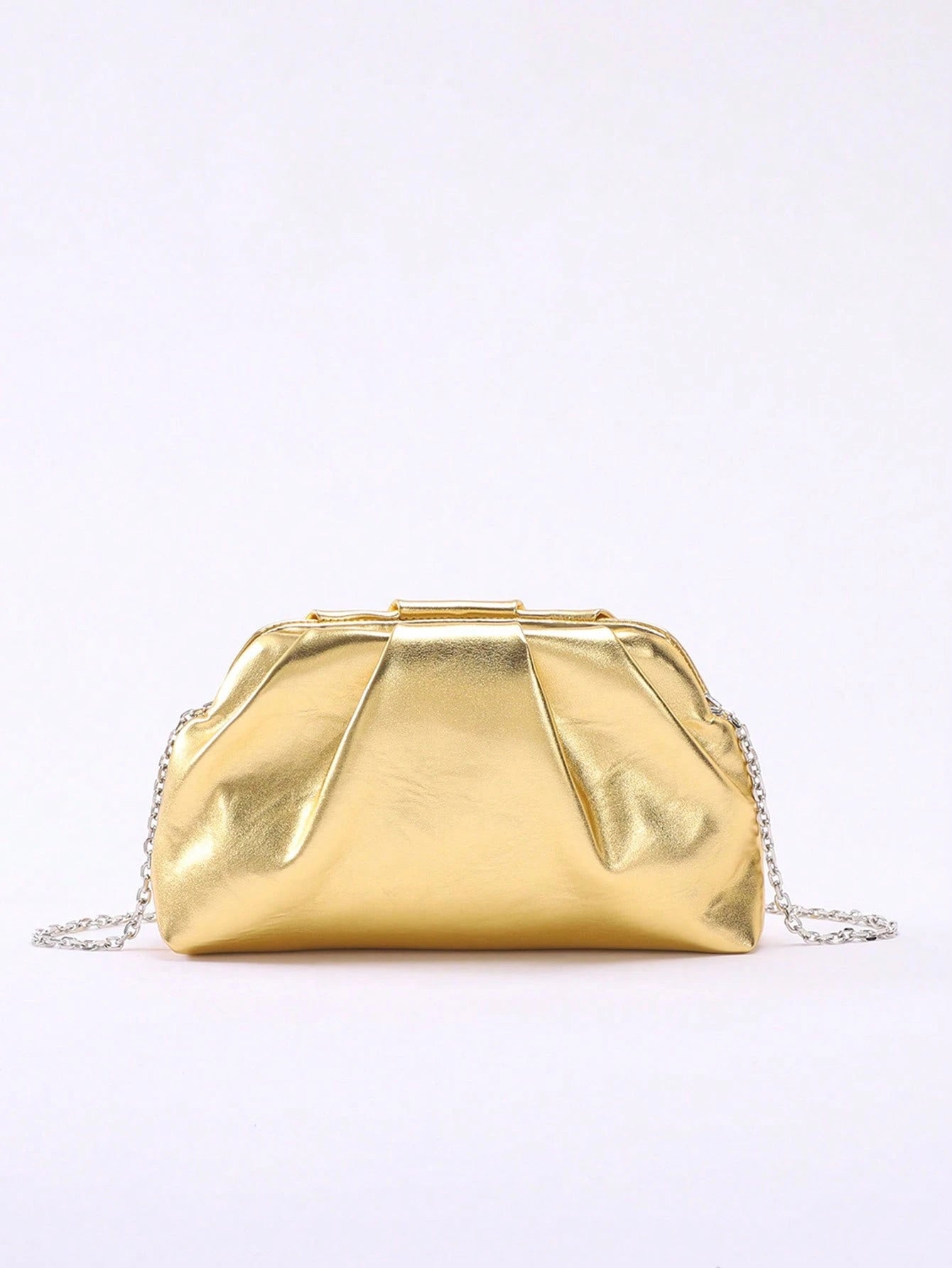 1pc Metallic Shiny PU Cloud Design Pleated Minimalist Clutch Bag, Fashionable Daily And Party Handbag For Women, Fashionable Clutch Bags For Woman