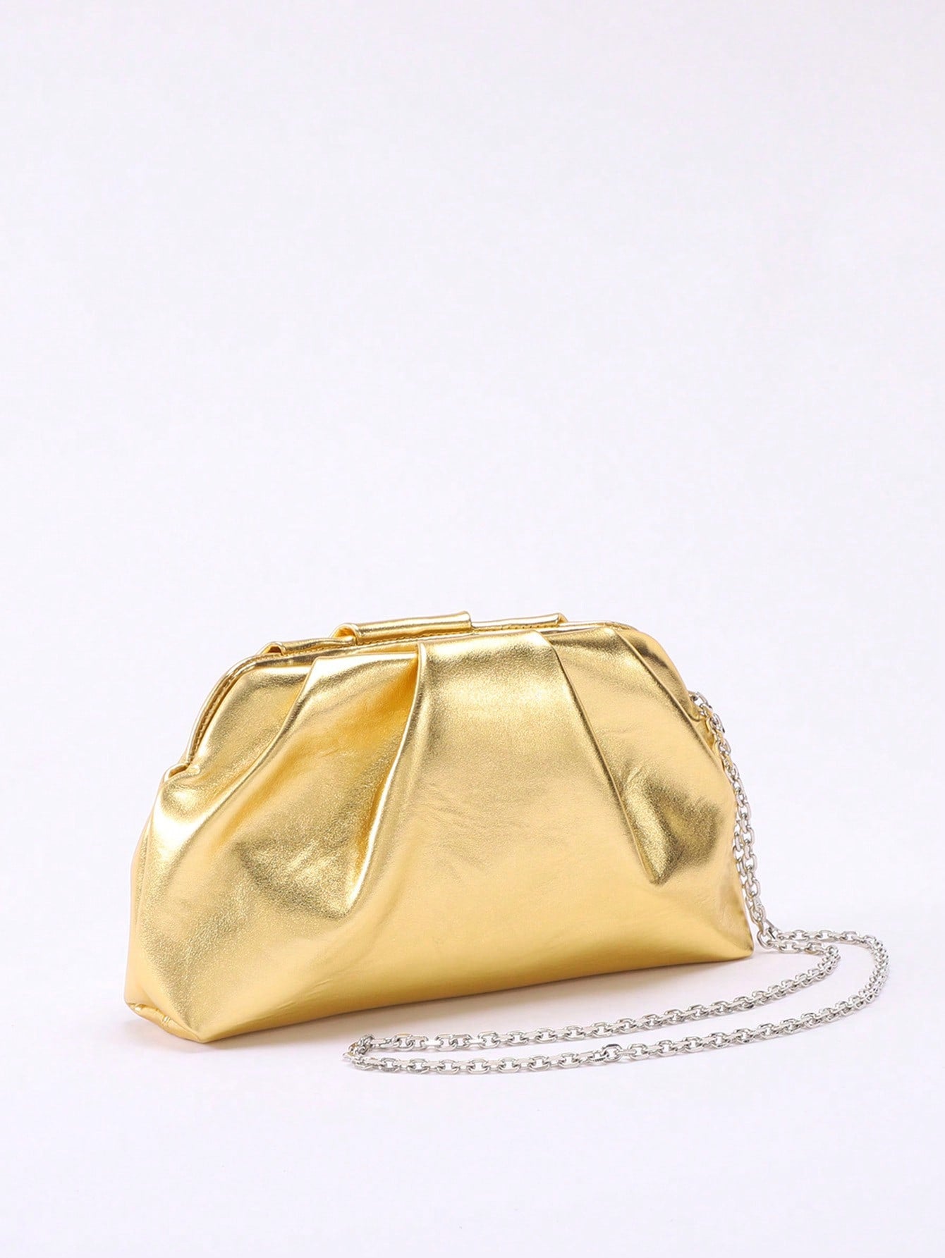 1pc Metallic Shiny PU Cloud Design Pleated Minimalist Clutch Bag, Fashionable Daily And Party Handbag For Women, Fashionable Clutch Bags For Woman