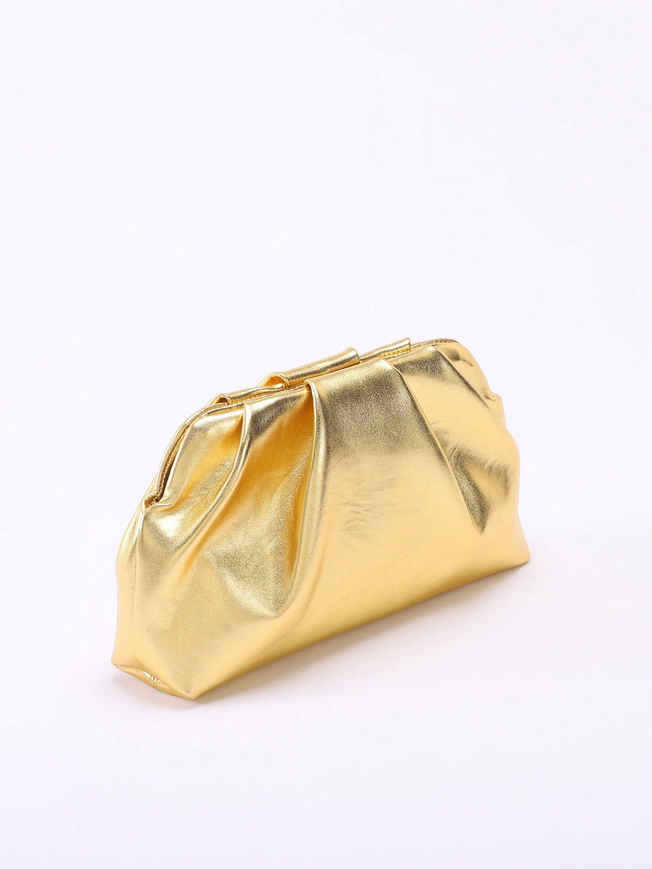 1pc Metallic Shiny PU Cloud Design Pleated Minimalist Clutch Bag, Fashionable Daily And Party Handbag For Women, Fashionable Clutch Bags For Woman