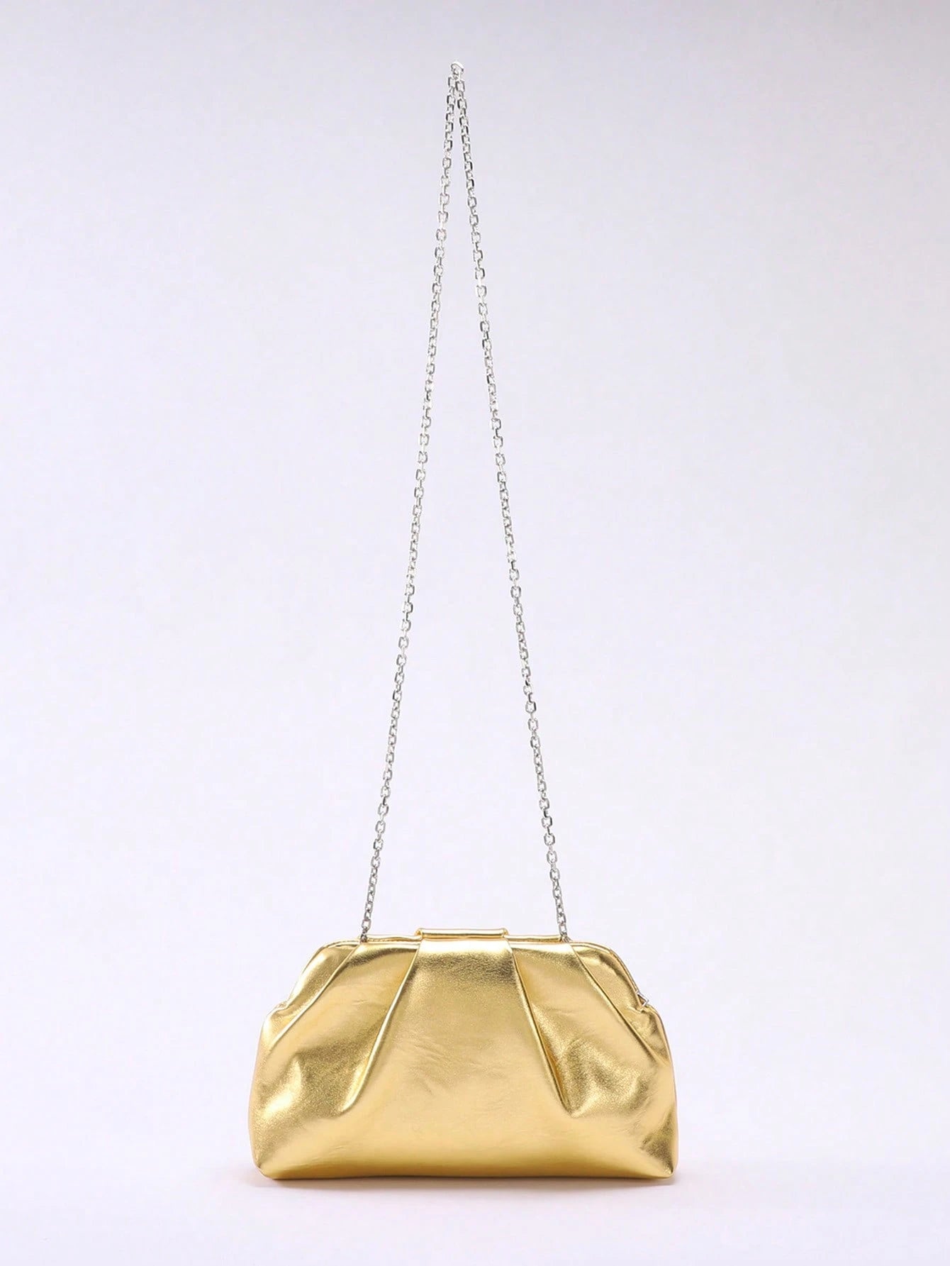 1pc Metallic Shiny PU Cloud Design Pleated Minimalist Clutch Bag, Fashionable Daily And Party Handbag For Women, Fashionable Clutch Bags For Woman