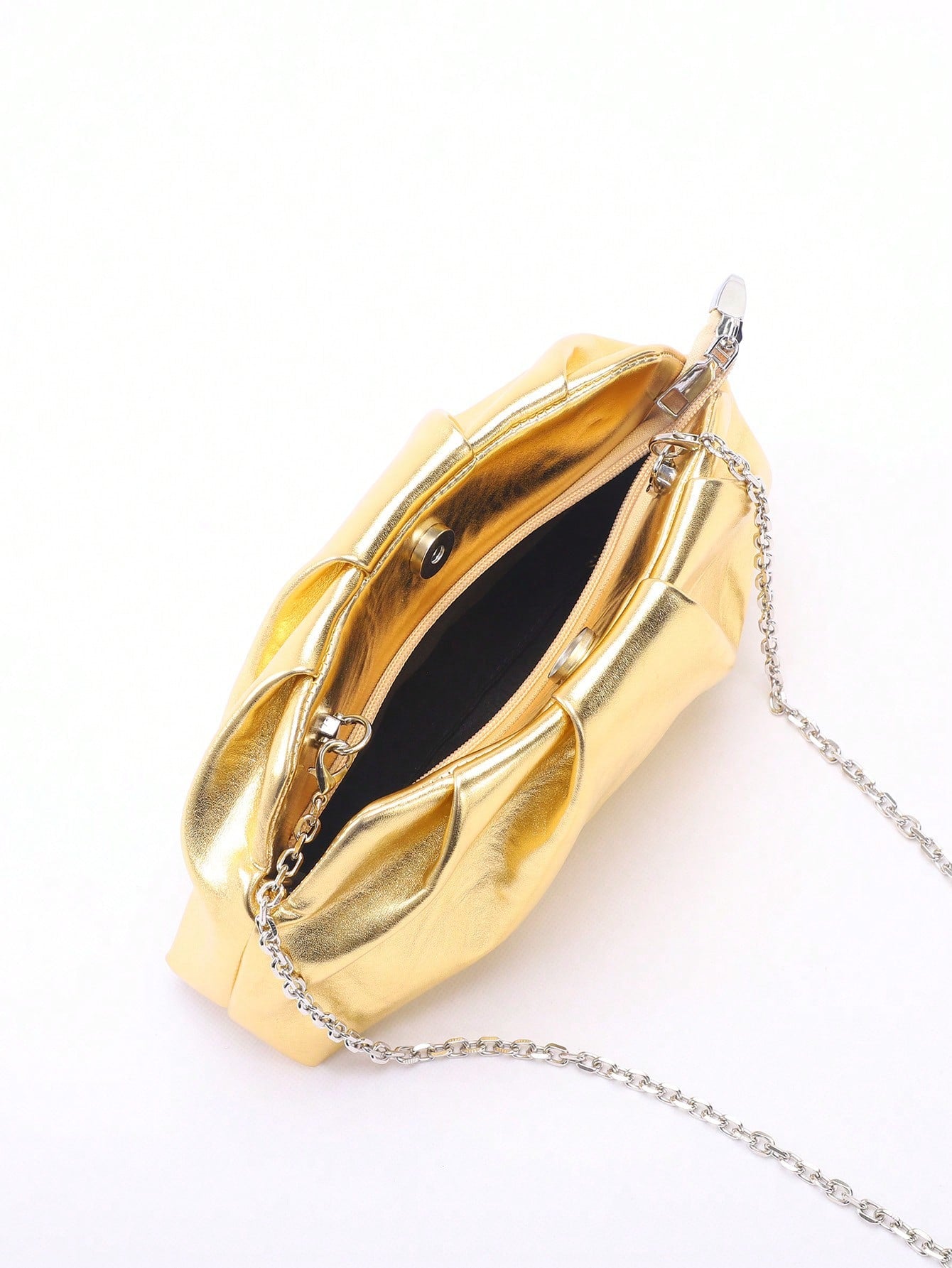 1pc Metallic Shiny PU Cloud Design Pleated Minimalist Clutch Bag, Fashionable Daily And Party Handbag For Women, Fashionable Clutch Bags For Woman
