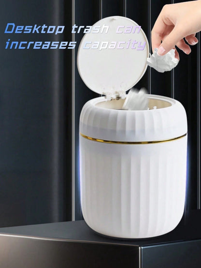 1pc Mini Cute Desktop Trash Can With Lid, Suitable For Bedroom, Office, Kitchen, Bathroom And Other Home Spaces. This Small Compact Plastic Trash Can With Flip Lid Is Perfect For Placing On The Deskto