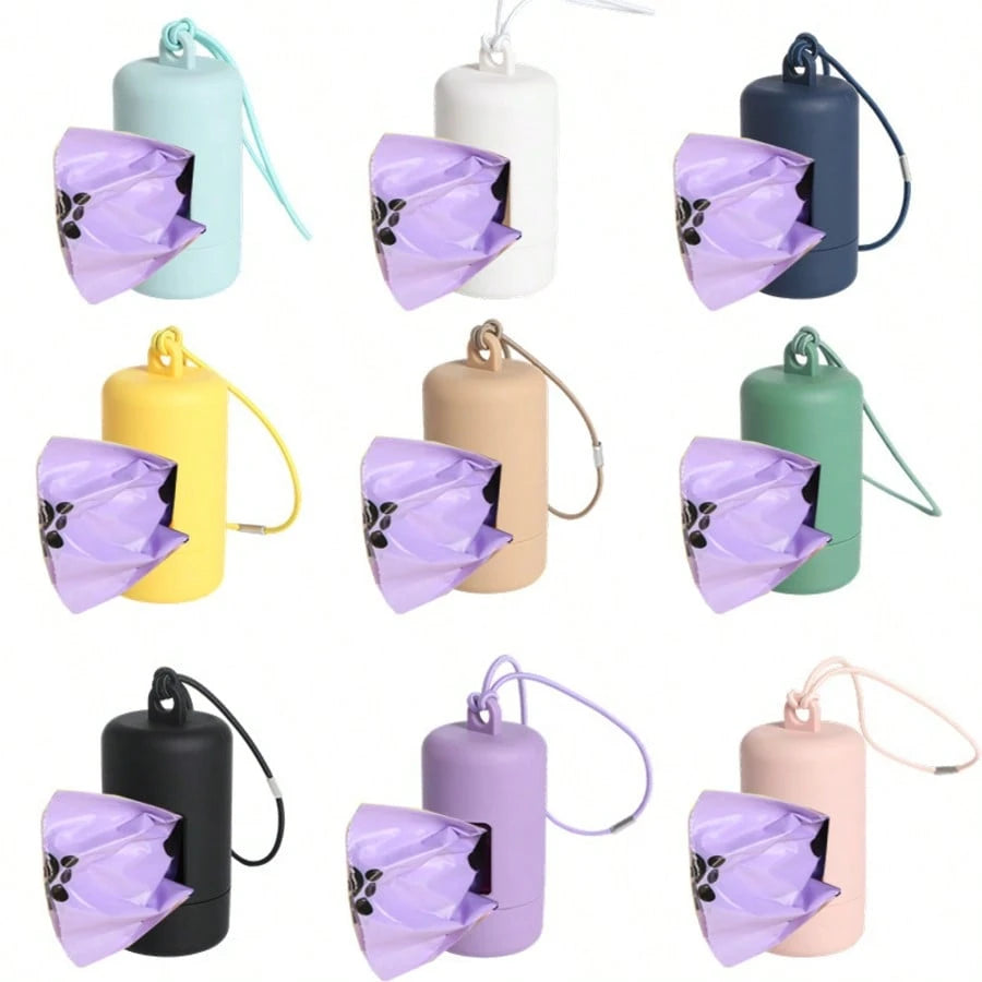 1pc Mini Portable Pet Waste Bag Dispenser Set, Durable And Lightweight, Matte Cylindrical Trash Bag Holder, Can Be Attached To Dog Leash, Backpack, Keychain. Sturdy Shell, Suitable For Outdoor Dog Wal