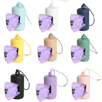 1pc Mini Portable Pet Waste Bag Dispenser Set, Durable And Lightweight, Matte Cylindrical Trash Bag Holder, Can Be Attached To Dog Leash, Backpack, Keychain. Sturdy Shell, Suitable For Outdoor Dog Wal