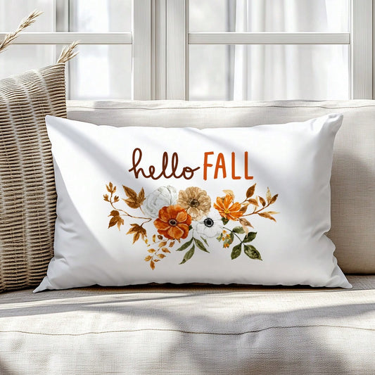1pc Minimalist Hello Autumn Text & Floral Illustration Cushion Cover, Single-Sided Printed Peach Skin Velvet Material, 30*50/40*60CM Pillowcase Suitable For Room Decoration, Modern Minimalist Sofa Liv