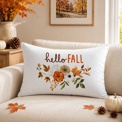 1pc Minimalist Hello Autumn Text & Floral Illustration Cushion Cover, Single-Sided Printed Peach Skin Velvet Material, 30*50/40*60CM Pillowcase Suitable For Room Decoration, Modern Minimalist Sofa Liv