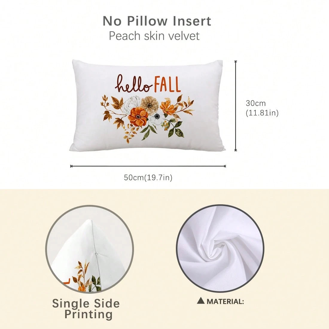 1pc Minimalist Hello Autumn Text & Floral Illustration Cushion Cover, Single-Sided Printed Peach Skin Velvet Material, 30*50/40*60CM Pillowcase Suitable For Room Decoration, Modern Minimalist Sofa Liv