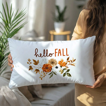 1pc Minimalist Hello Autumn Text & Floral Illustration Cushion Cover, Single-Sided Printed Peach Skin Velvet Material, 30*50/40*60CM Pillowcase Suitable For Room Decoration, Modern Minimalist Sofa Liv
