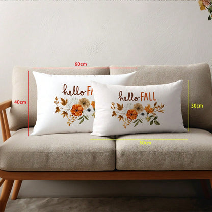 1pc Minimalist Hello Autumn Text & Floral Illustration Cushion Cover, Single-Sided Printed Peach Skin Velvet Material, 30*50/40*60CM Pillowcase Suitable For Room Decoration, Modern Minimalist Sofa Liv