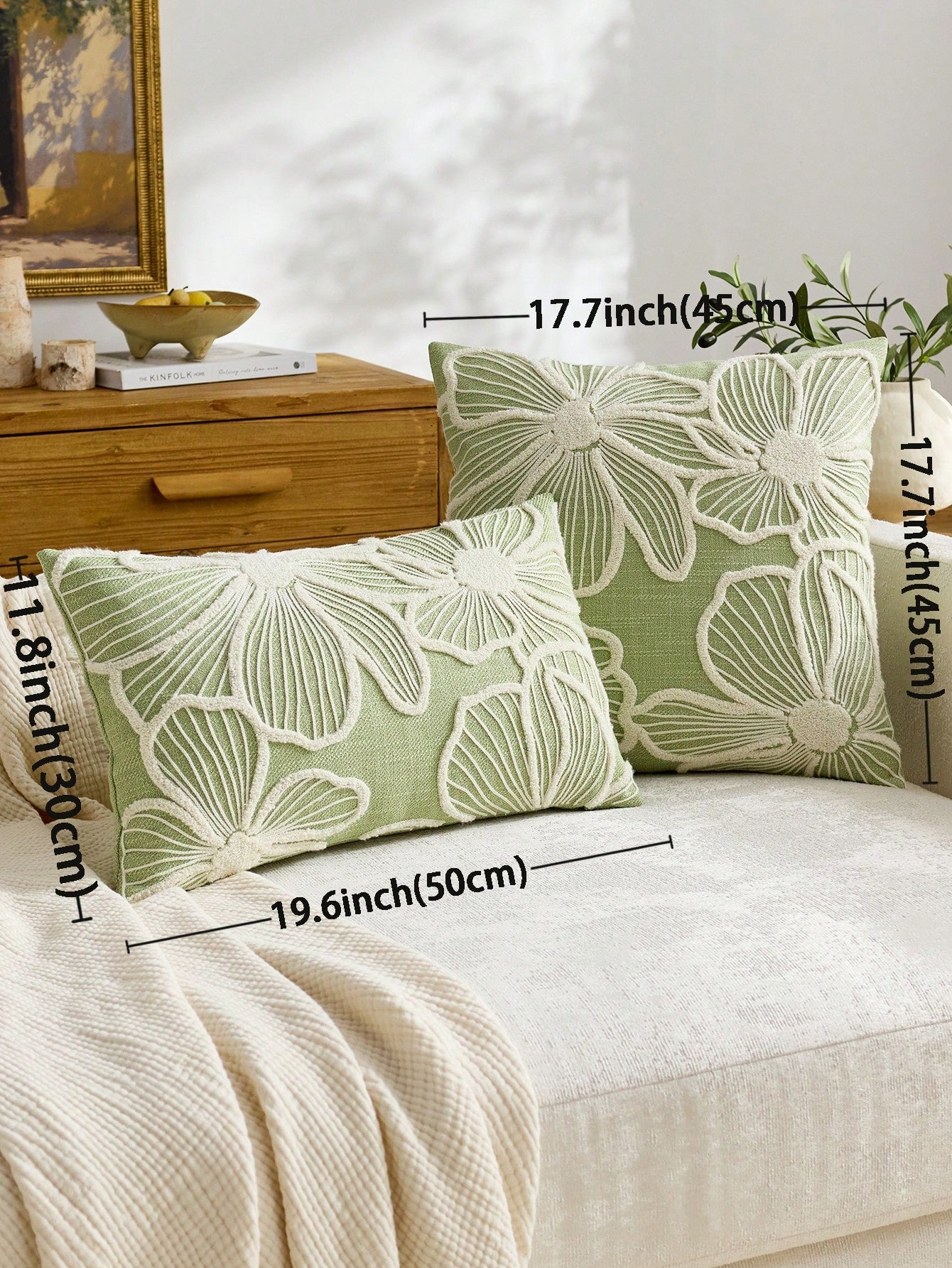 1pc Modern Minimalist Green Floral Embroidered Throw Pillow Cover, Spring/Summer Floral Cushion Cover, Suitable For Indoor Decor, All Season Pillow Sham, Pillow Insert Not Included