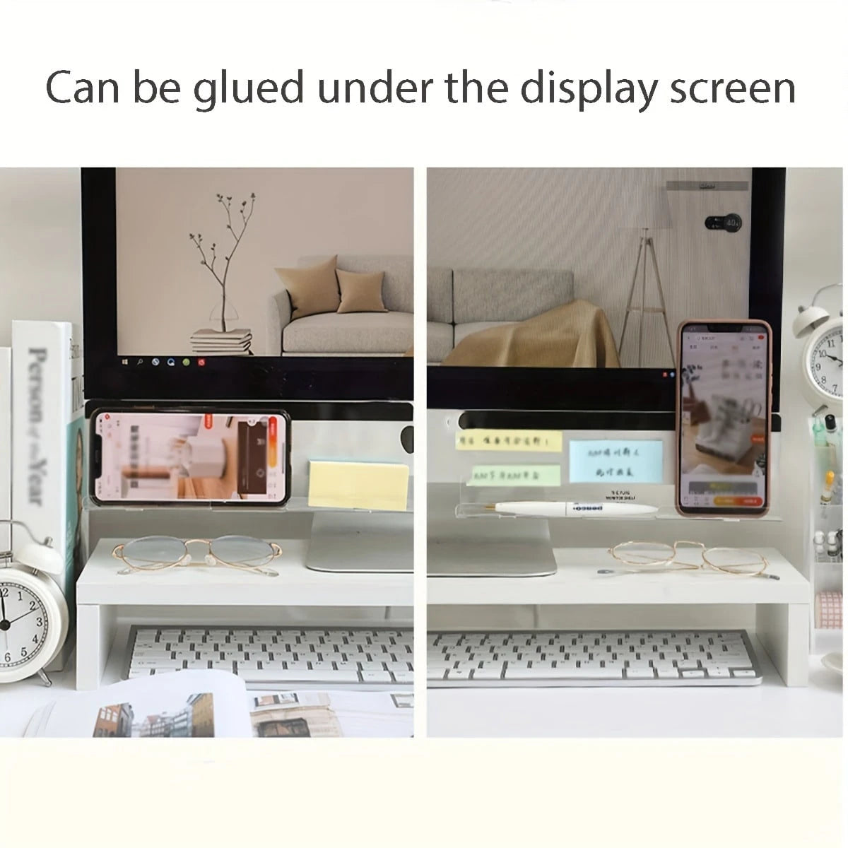 1pc Monitor Stand Desk Organizer, Memo Board, Sticky Note Holder, Minimalist Desk Accessory For Office Supplies, Phone Charging, Memo Writing, Back To School