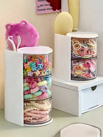 1pc Multifunctional Baby Room Rotating Desktop Storage Box, Compartmentalized For Convenient Storage Of Little Girl's Hair Accessories, Rubber Bands, Jewelry, DIY Craft Supplies And Small Tools, Suita