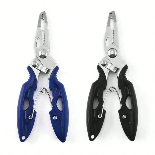 1pc Multifunctional Fishing Pliers, Non-Slip Handle, Stainless Steel Fish Hook Remover, Fishing Braiding Scissors Gear Accessories, With Tether Fly Fishing Tool, Quick Hook Removal- Durable Blue/Blac