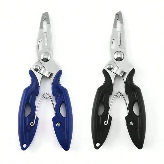 1pc Multifunctional Fishing Pliers, Non-Slip Handle, Stainless Steel Fish Hook Remover, Fishing Braiding Scissors Gear Accessories, With Tether Fly Fishing Tool, Quick Hook Removal- Durable Blue/Blac