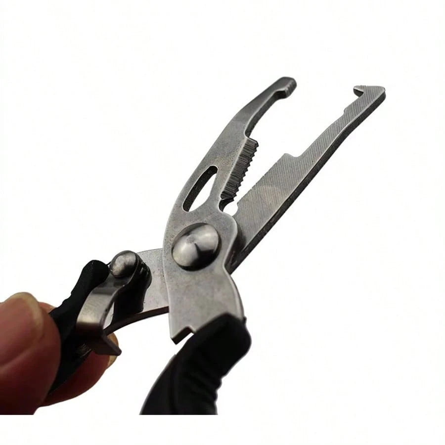 1pc Multifunctional Fishing Pliers, Non-Slip Handle, Stainless Steel Fish Hook Remover, Fishing Braiding Scissors Gear Accessories, With Tether Fly Fishing Tool, Quick Hook Removal- Durable Blue/Blac