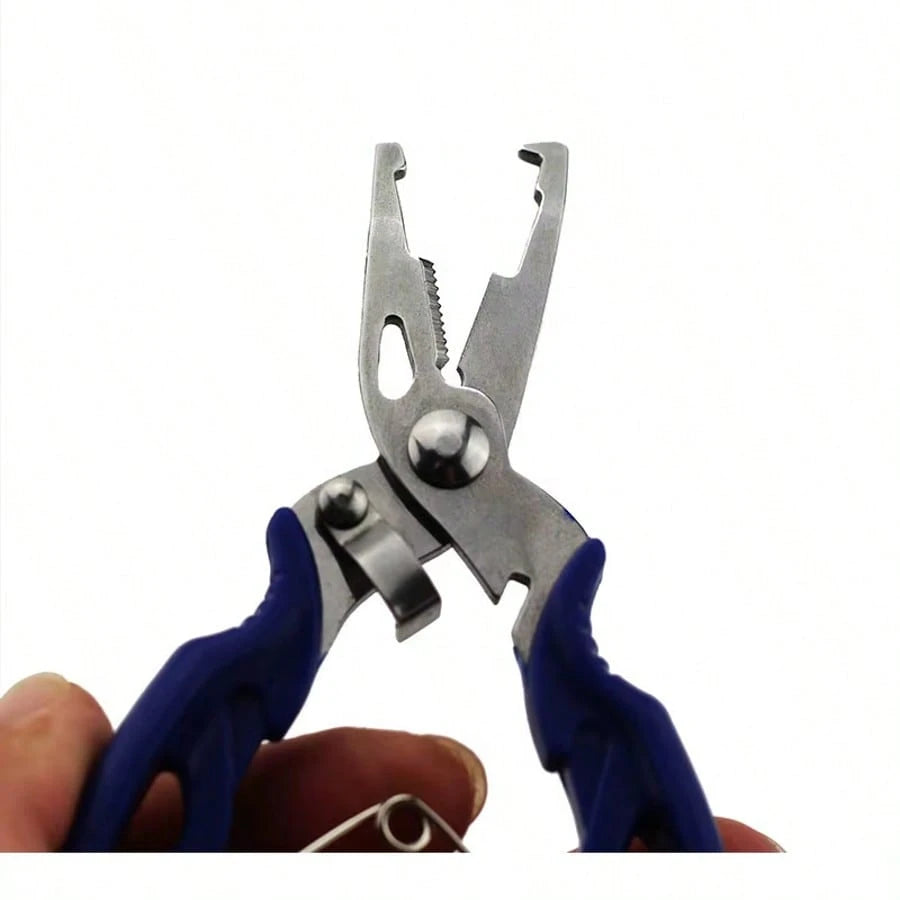 1pc Multifunctional Fishing Pliers, Non-Slip Handle, Stainless Steel Fish Hook Remover, Fishing Braiding Scissors Gear Accessories, With Tether Fly Fishing Tool, Quick Hook Removal- Durable Blue/Blac