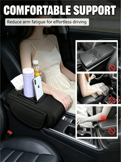 1PC Multifunctional Universal Car Armrest Storage Box,36*22.5*8cm Premium PU Leather Center Console Organizer With USB Charger Cup Holder, Space Saving Car Armrest Cushion Cover, Quick Ship From US Fo