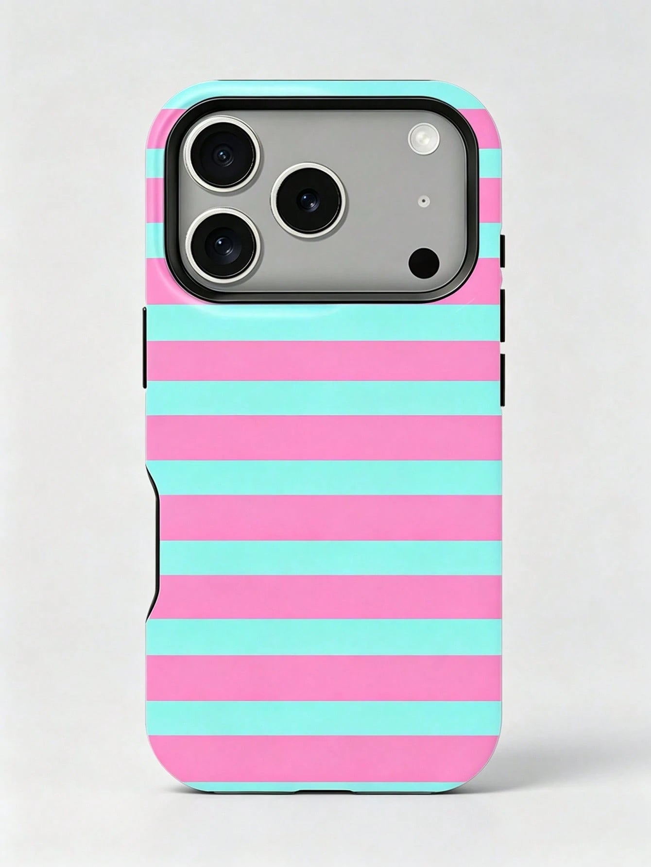 1pc New Artistic Blue & Pink Striped Glossy 2-In-1 Film Hard Shell Phone Case, Compatible With IPhone 17 Pro, 16e, 16, 15, 14, 13, 12, 11, XR And XS, High-End Fashion & Fun, Suitable For Daily Commute